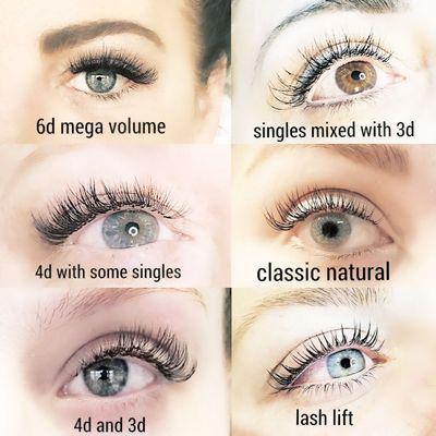 Our eyelash extensions options, many more in store! Book now with online booking link!