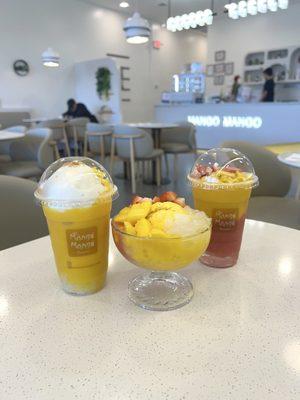 Mango strawberry sago, man-coco smoothie, mango strawberry smoothie