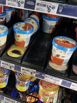 More melted ice cream in the shelves.