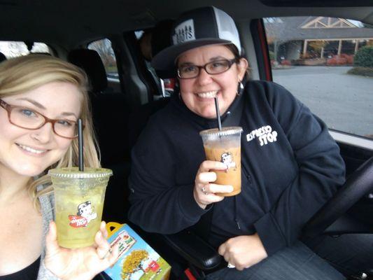 My bff and I enjoying Espresso Stop at the Yelm Grand Opening!