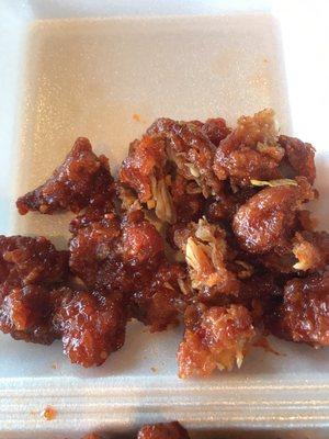 This is Orange chicken and isn't chicken. It is flour marinated with flavors and frying.