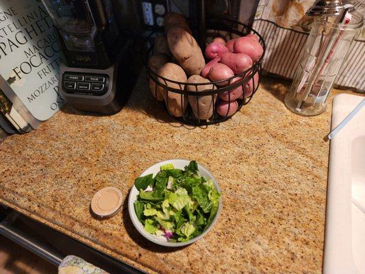 Lol prepped MIKOMI salad in the holding area awaiting the salmon filet. Behold... my basket brimming with Russets & baby red potatoes