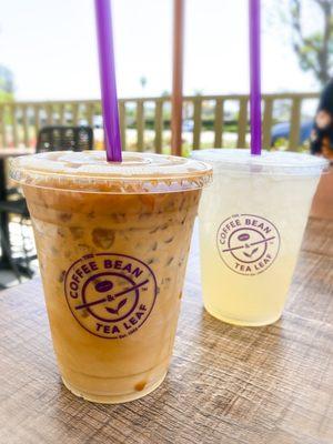 Cold brew with half and half, and Lemonade Tea