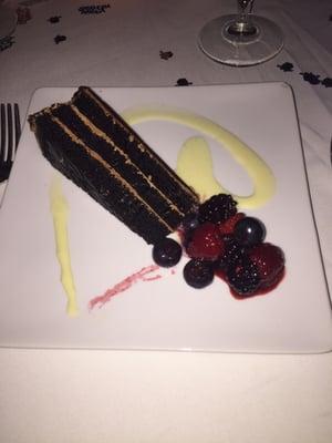 Chocolate cake and berries.