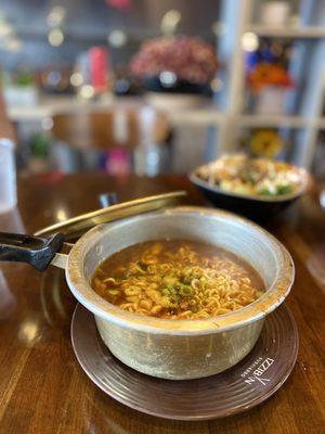 SHIN RAMEN served very HOT in a pot