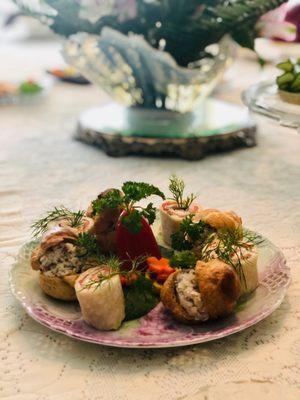 Chicken salad and smoked salmon finger sandwiches