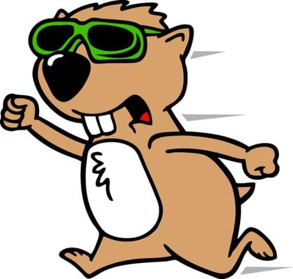 Rodent Guys logo picture of a gopher in sunglasses running away