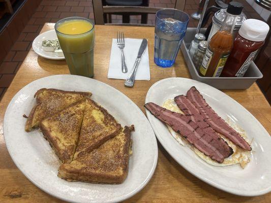 French toast with Turkey bacon and eggs