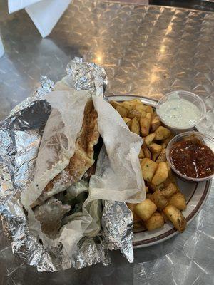 gyro sandwich with greek potatoes