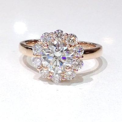 floral diamond halo rose gold ring