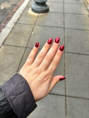 Day 1 red chrome nails