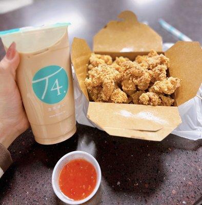 Classical Rose Milk Tea, Popcorn Chicken