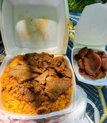 Rice & beans w/ beef stew was good (porkchop was dry)