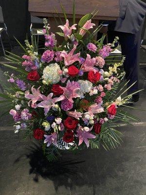 One of two flower baskets we purchased for the graduation stage.