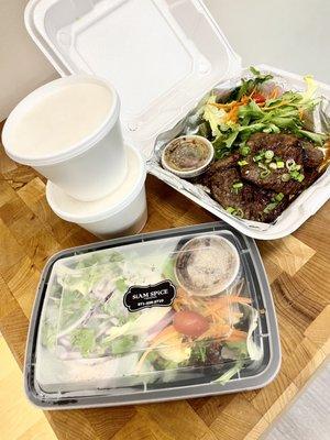 Carry out order - Siam Steak, Thai Chicken Salad (Larb) + 2 jasmine rice - ALWAYS EXPERTLY PACKAGED FOR CARRY OUT