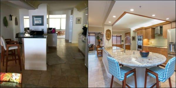 Before & After shot of one of our newly renovated condos completed by interior designer Cheryl Waller