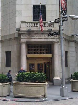 On wall street looking at the new york stock exchange