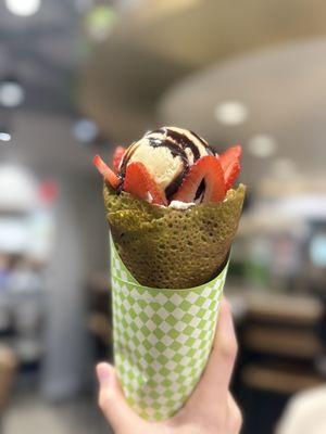 Strawberry ice cream crepe