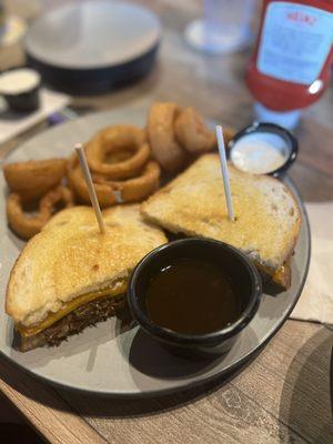 Short Rib Melt with onion rings