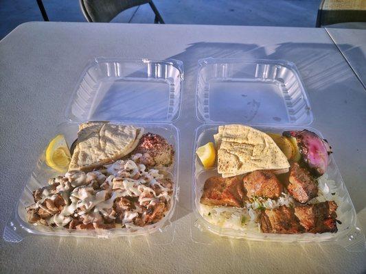 Chicken Shawarma plate and Lamb Loin Chop Plate.  Ordered the Eggplant side, hummus, grilled vegetables, garlic sauce