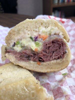 Pastrami Topped with Coleslaw