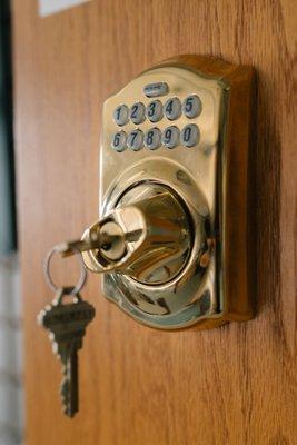 Electronic locks are both secure as well as convenient. Ask about the wide variety of electronic key pad locks that we stock.