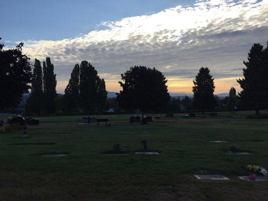 Riverton Crest Cemetery at sunset.