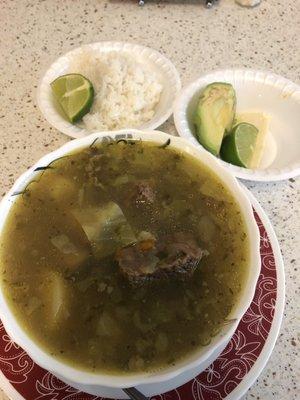 Beef soup rice and avocado