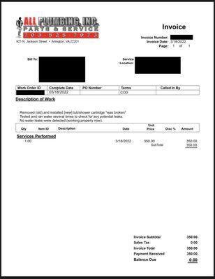 The bill for the plumbing work that resulted from Frosty's damage