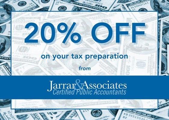 20% discount on tax or bookkeeping services, new clients only.