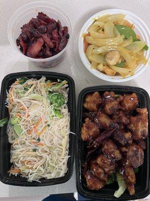 9. Boneless Spare Ribs, curry shrimp, vegetable mei fun, H1. General Tso's Chicken