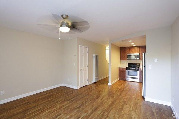 Beautiful vinyl plank flooring throughout the downstairs in each home