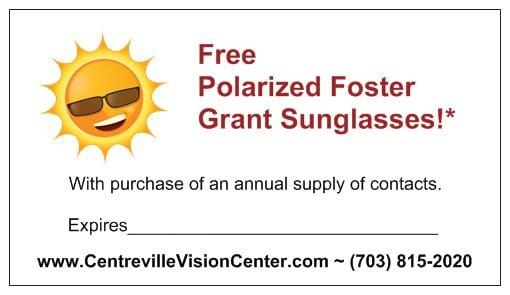 Purchase an annual supply of contacts and receive a free pair of Foster Grant sunglasses!