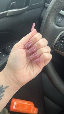 Acrylic nails with gel polish.