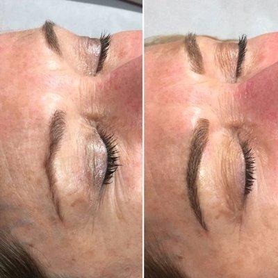 Before and after 2nd session.  Combination brows (microblading and shading).