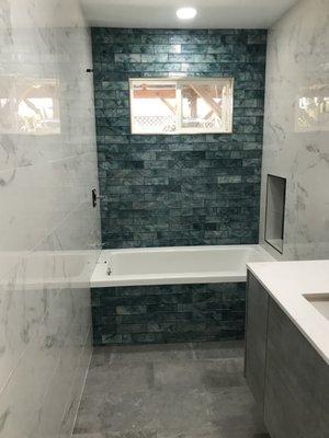 Glass and porcelain tile combo