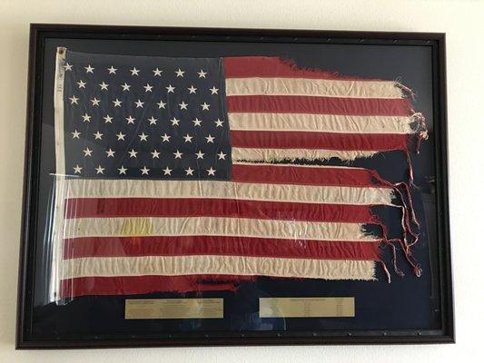 The final product.  A 49-star flag that they preserved into this custom frame.  Awesome job.