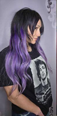 Emo lavender weft extensions done by Lisa!