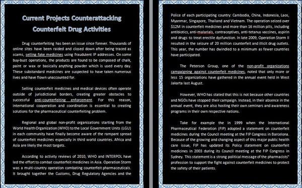 Current Projects Counterattacking Counterfeit Drug Activities