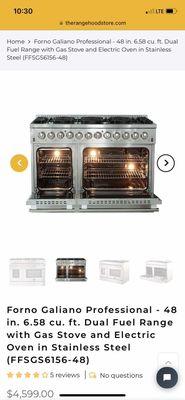 Dual fuel propane double oven range 48 inch