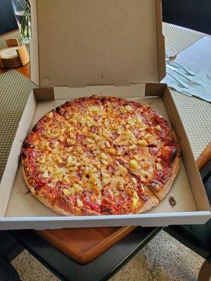 Large ham, pineapple and extra cheese pizza . $26.55.