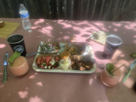 Two meat plate, watermelon mint margarita