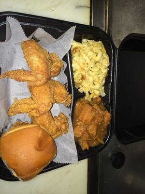 Tyemeka's fried chicken wing Mac & cheese , sweet yams