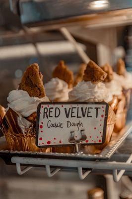 Red Velvet Cookie Dough Cupcake