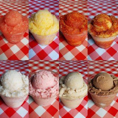 Some of the cast. Watermelon, Mango, Lononada, Mangonada, Coconut, Strawberry, Guava, Chocolate. Some flavors seasonal.