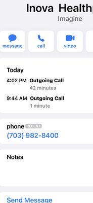 Have been on-hold by Inova Healthplex for 42 minutes, per my phone record.