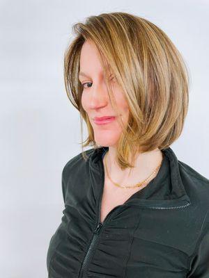 Modern angled bob haircut