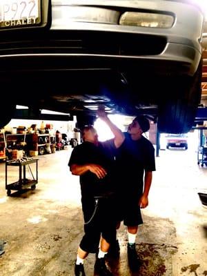 Frank and Jason reinstalling a transmission