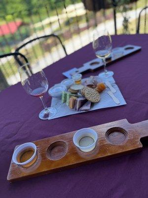 charcuterie board and wine flight