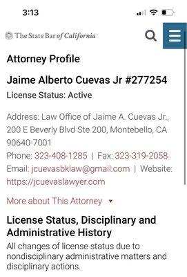 State Bar website with different address and number